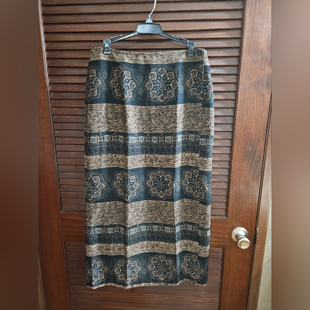 Elegant Black and Brown Patterned Wrap Around Skirt